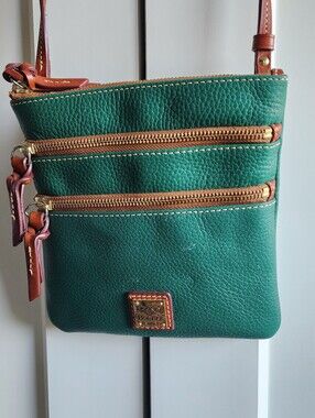 Dooney & Bourke Emerald Green Pebbled Leather Crossbody with Tan Trim